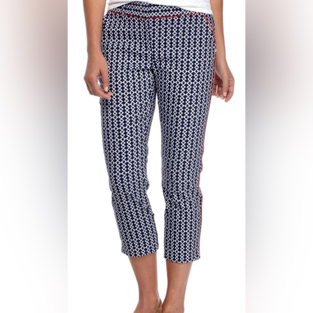 {Crown & Ivy Contrast Piping Crop Pants Women’s size 8 navy